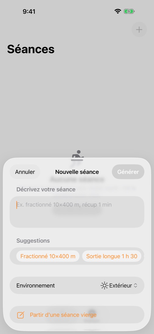 Nouvelle séance avec suggestions